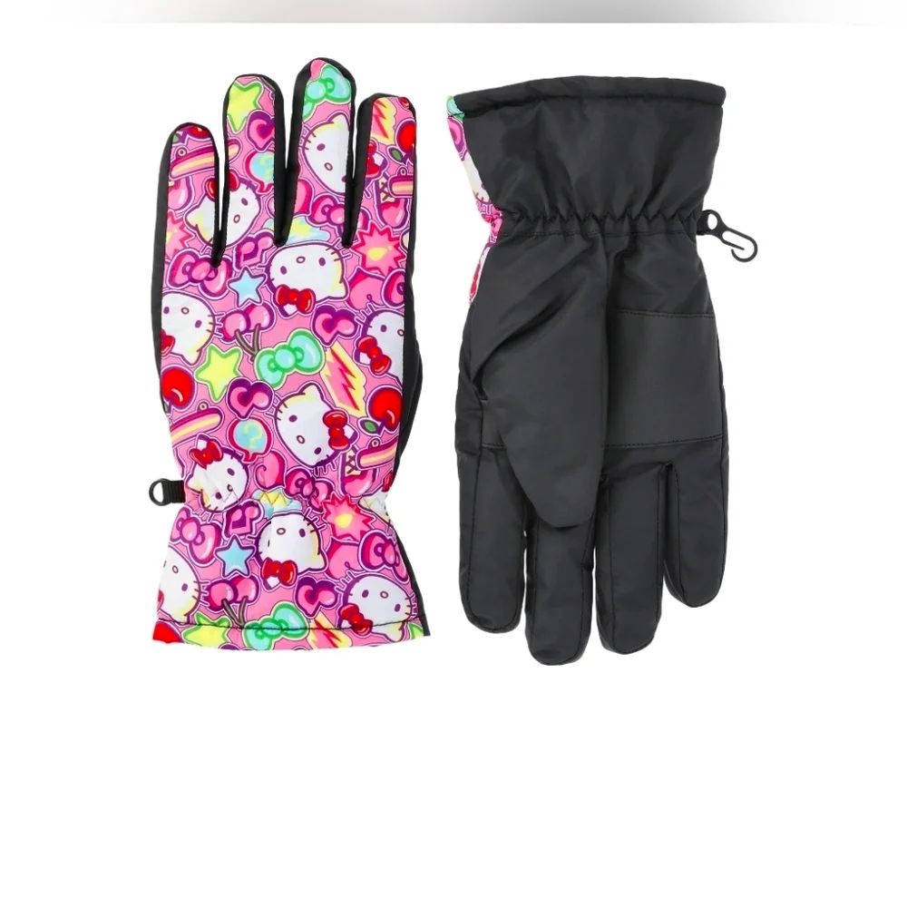 S/M Girls Hello Kitty Ski Gloves Young Kids  Multicolor Pink Design Winter New